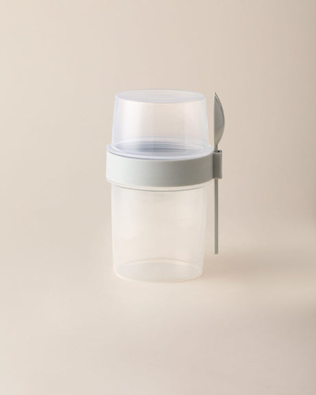 Portable Snack Container with Spoon, 550ml - Soft Green Food Storage