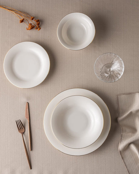 New Bone Porcelain 6-Person Dinnerware Set - White & Gold Design