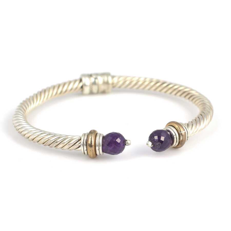 925 Sterling Silver Amethyst Men's Bracelet - Twisted Spring Design