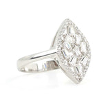 925 Sterling Silver Shuttle Model Ring with Baguette Zircon Stones