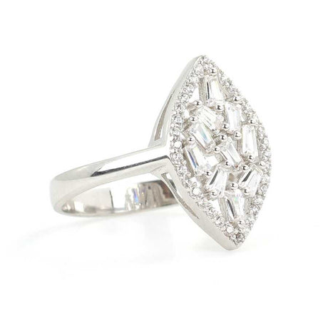 925 Sterling Silver Shuttle Model Ring with Baguette Zircon Stones