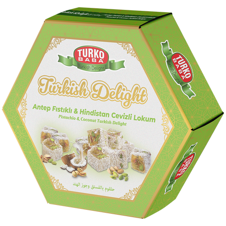 TURKOBABA Premium Coconut Coated Pistachio Turkish Delight - 250g