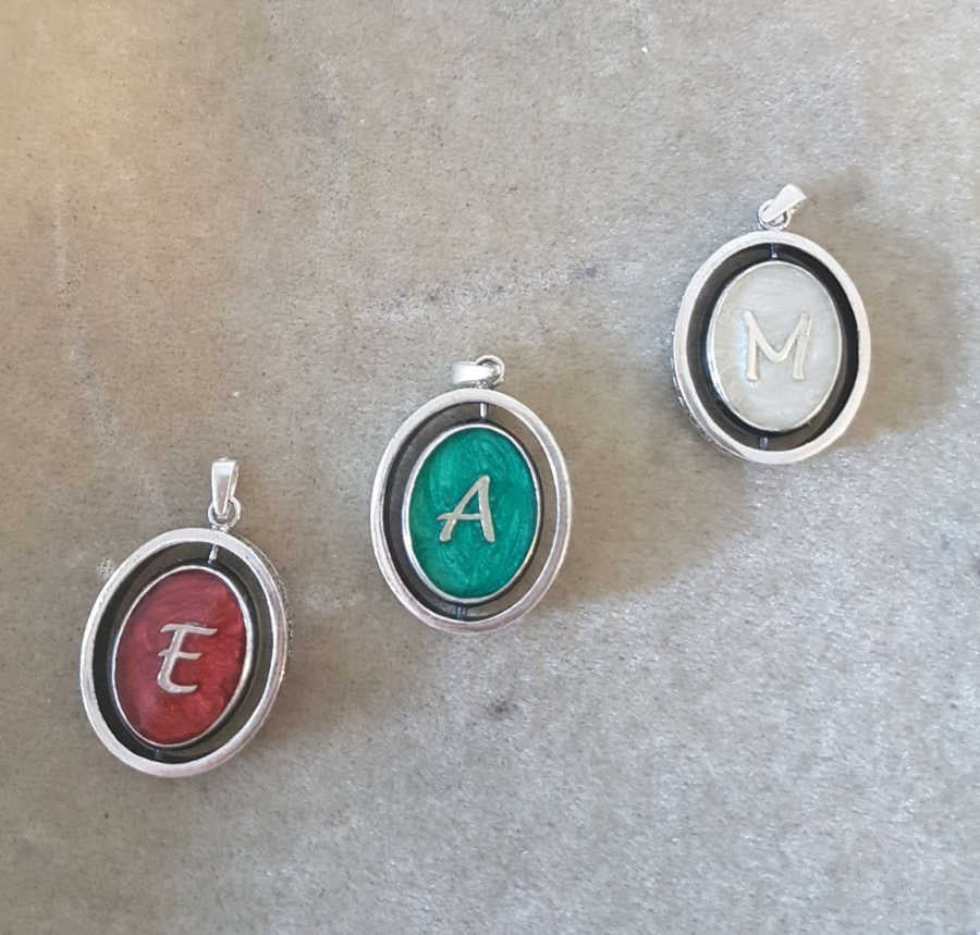 Sterling Silver Reversible Red Enamel Initial Necklace