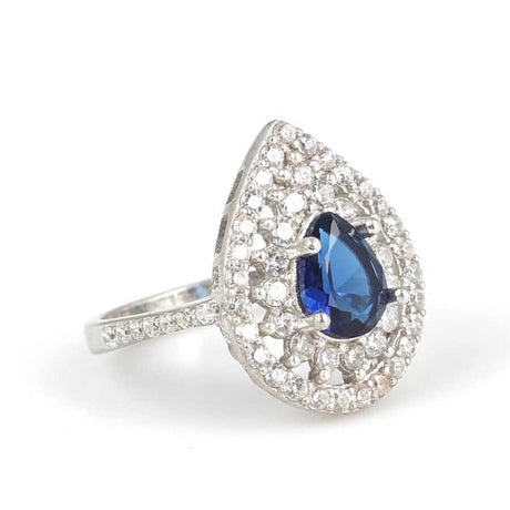 925 Sterling Silver Teardrop Sapphire Zircon Halo Ring