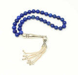 Premium Sphere Cut Lapis Lazuli Silver Tesbih Rosary