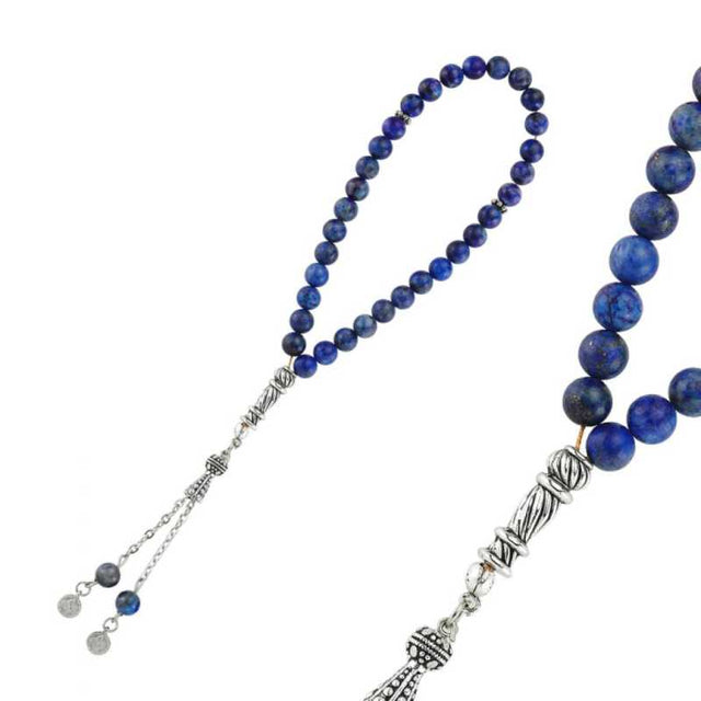 Tesbih Prayer Beads - Lapis Lazuli & Sterling Silver Tassel Design