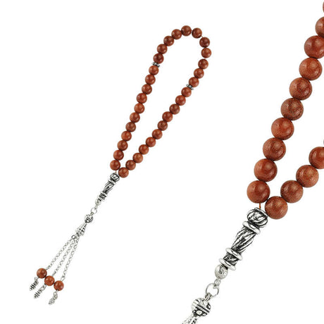 Tesbih - Goldstone Prayer Beads with Ornate Silver-Tone Tassel