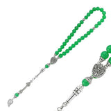 Aventurine Tasbih - Ornate Silver-Tone Prayer Beads