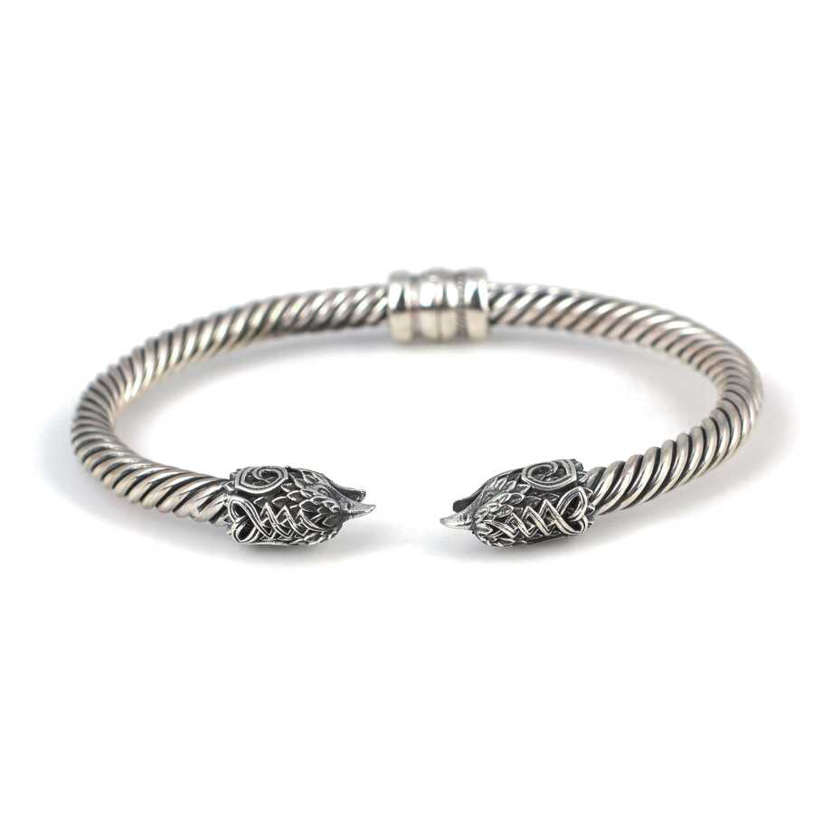 Pánský náramek s hlavou sokola z prémiového stříbra 925 Sterling, kroucený design