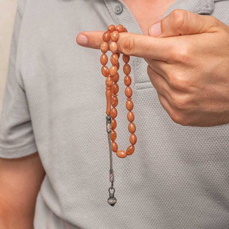 Tesbih - Amber-style Resin Prayer Beads with Silver Kazaz Tassel