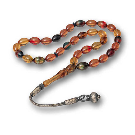 Tesbih - Handcrafted Multi-Color Amber-Look Prayer Beads with Silver Kazaz Tassel