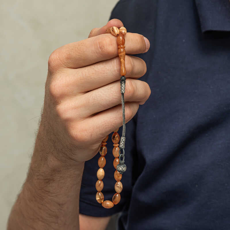 Prayer Beads - Pressed Amber with Handcrafted Silver Kazaz Tassel