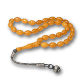 Tesbih - Compressed Amber Prayer Beads with Handcrafted Silver Tassel