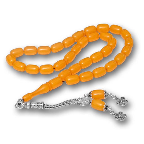 Tesbih Prayer Beads - Yellow Capsule Sikma Kehribar with Silver Tassel