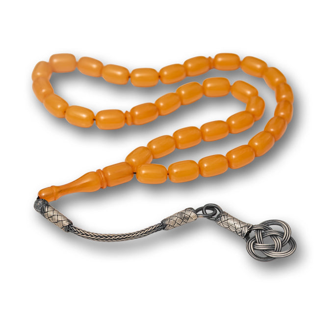 Tesbih Prayer Beads - Pressed Amber & Sterling Silver Kazaz Tassel