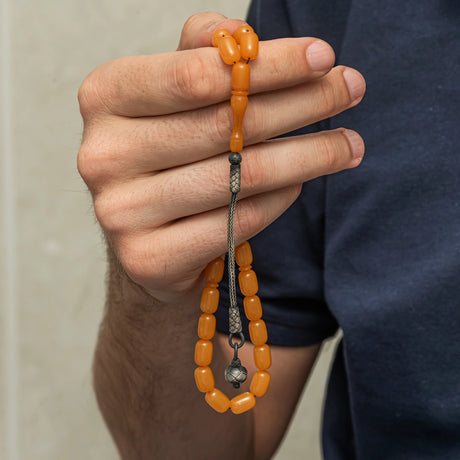 Prayer Beads - Sikma Kehribar Capsule Cut & Silver Kazaz Tassel