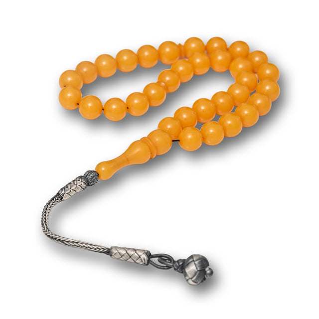 Tesbih Prayer Beads - Amber-Tone & Sterling Silver Braided Tassel