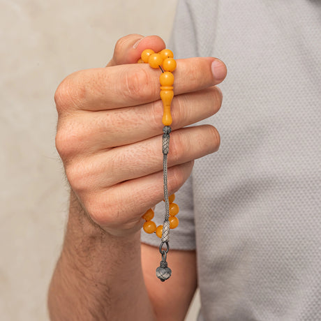 Tesbih Prayer Beads - Amber-Tone & Sterling Silver Braided Tassel