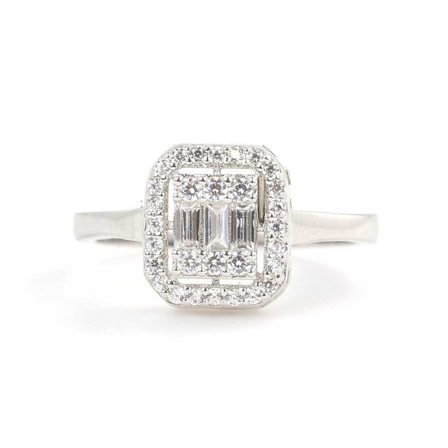 Bague carrée baguette en argent sterling 925 de qualité supérieure