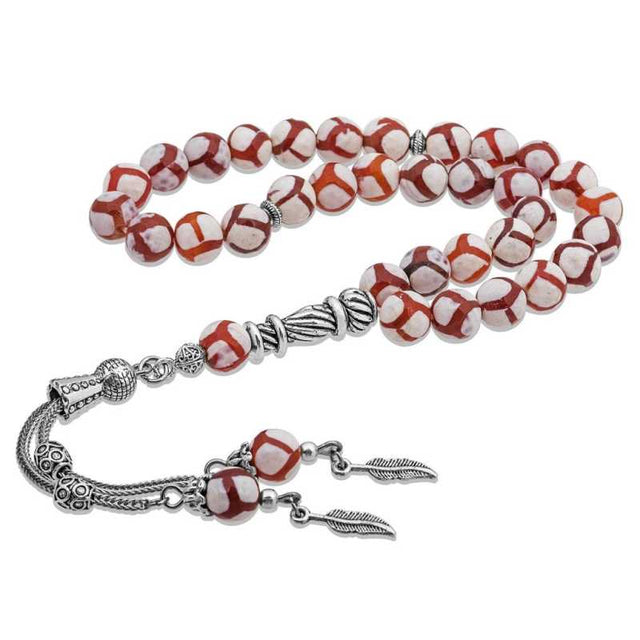 Elegant Tesbih Prayer Beads - Striped Agate Stone & Sterling Silver