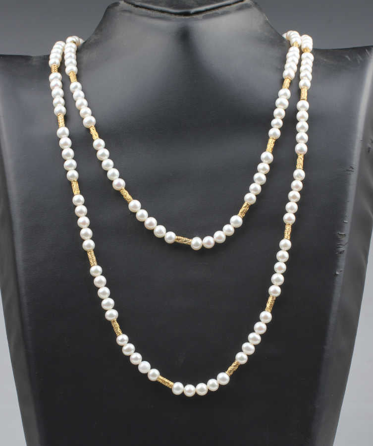 925 Sterling Silver Double Strand Pearl Necklace - Elegant Fancy Design