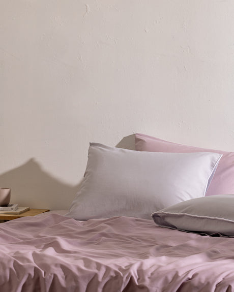 100% Cotton Pillowcase Set of 2 - Soft & Breathable Pillow Covers - Grey & White