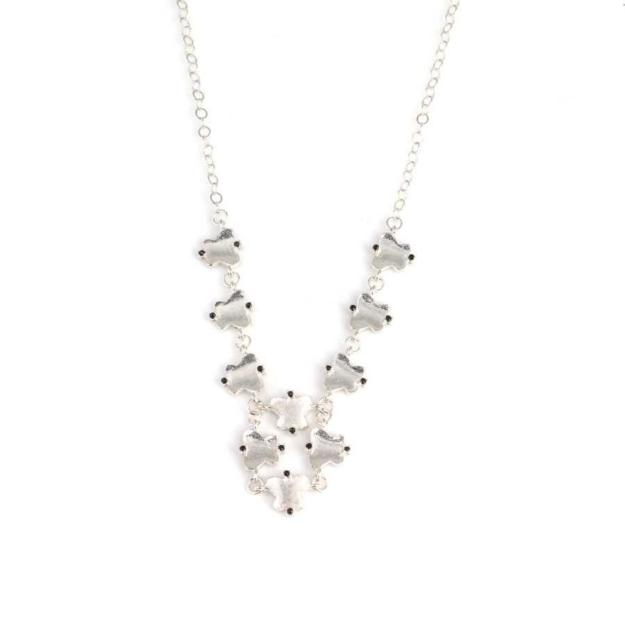 925 Sterling Silver Butterfly Necklace - Black Zircon Stones