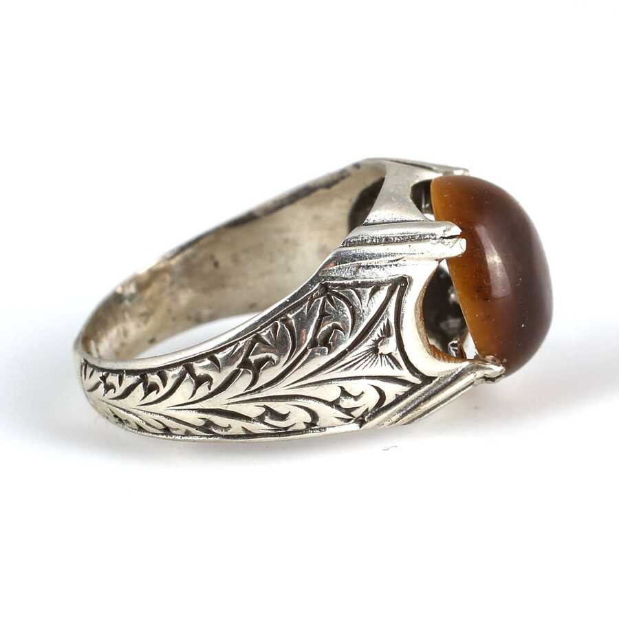 Premium 925 Sterling Silver Round Tiger's Eye Men's Ring