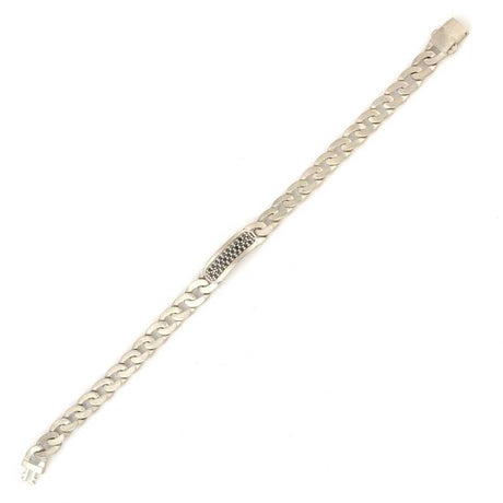925 Sterling Silver Black Zircon Gourmet Link Bracelet - Matte Finish