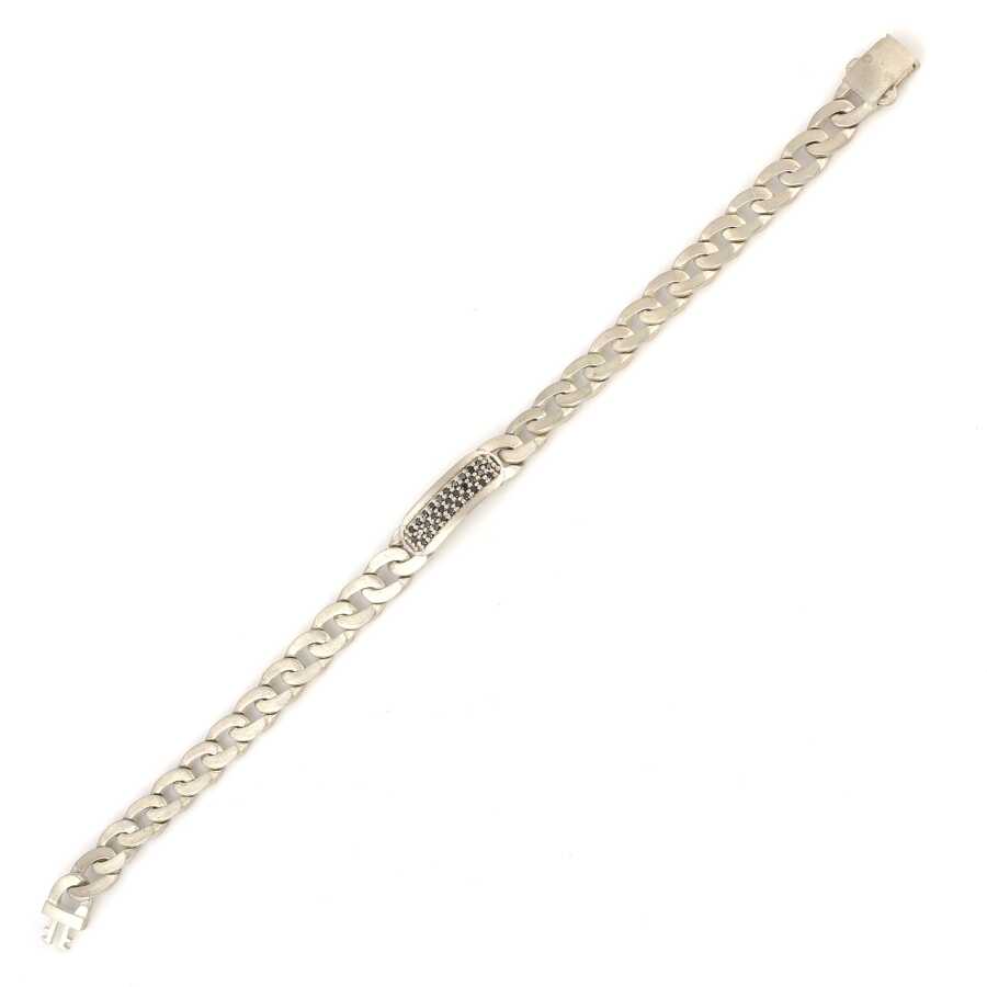 925 Sterling Silver Black Zircon Gourmet Link Bracelet - Matte Finish