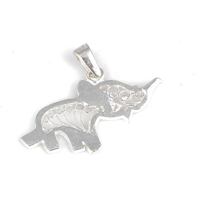 925 Sterling Silver Elephant Pendant - Filigree Lucky Charm Design