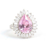 Premium 925 Sterling Silver Drop Pink Quartz Baguette Ring
