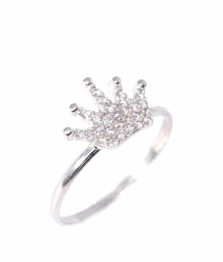 925 Sterling Silver Crown Ring - Elegant Zircon Embellishment
