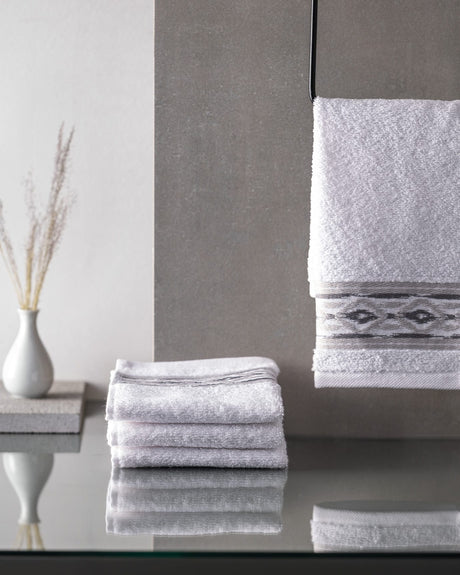 4-Pack 100% Cotton Hand Towel Set - White & Gray