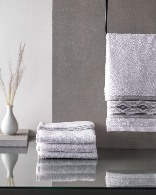 4-Pack 100% Cotton Hand Towel Set - White & Gray
