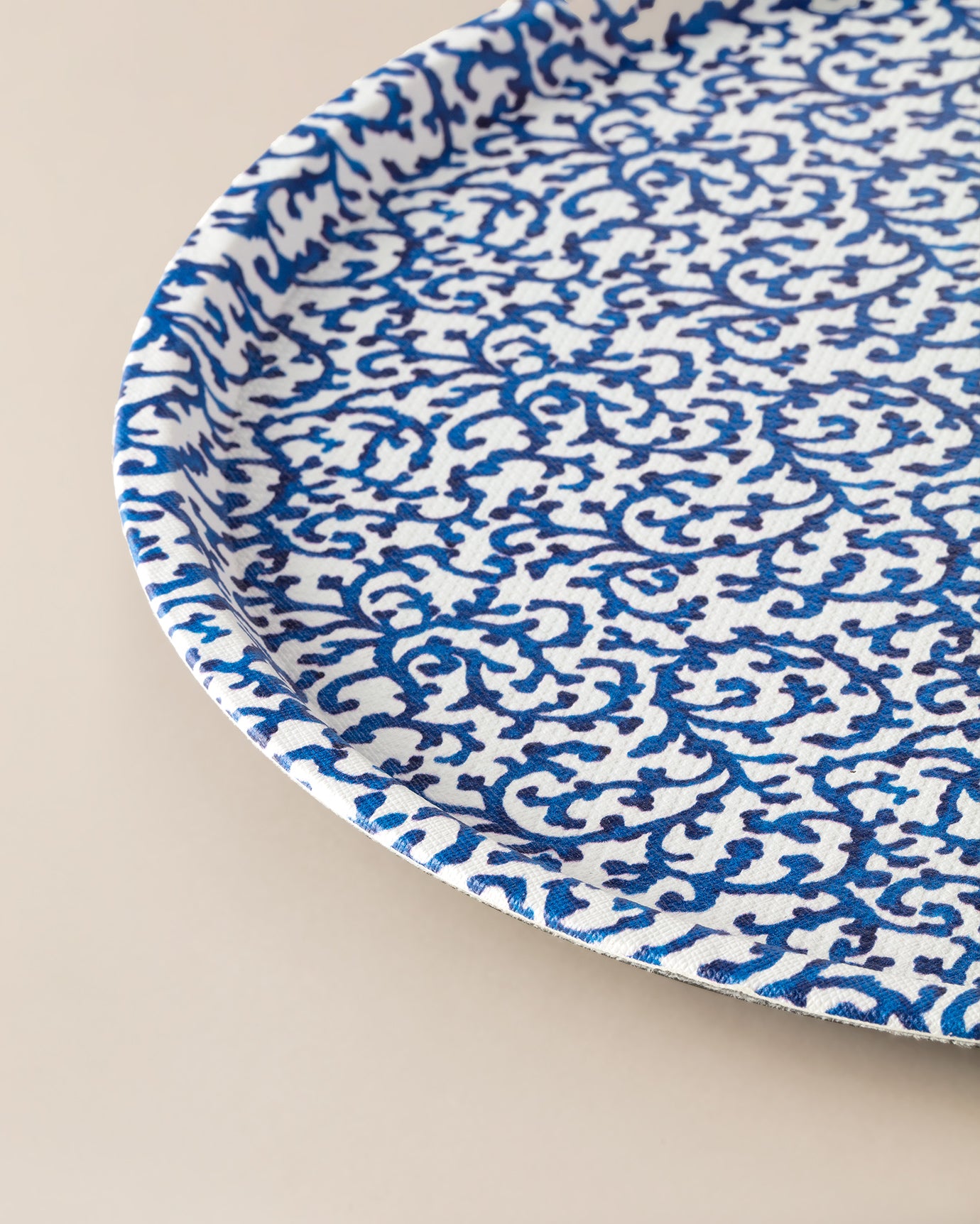 Durable Plastic Round Serving Tray - Contemporary Blue & White Design