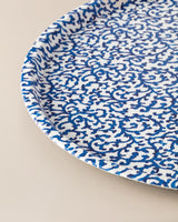 Durable Plastic Round Serving Tray - Contemporary Blue & White Design