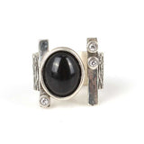 Sterling Silver Tree Bark Textured Ring with Onyx & Zircon Accents