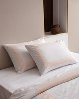 100% Cotton Valette King Size Duvet Cover Set with Fitted Sheet - White & Blush
