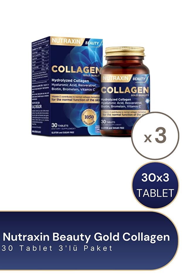 Beauty Gold Collagen Tablets - 30 Tablets x 3 Pack for Skin Health - TryAladdin