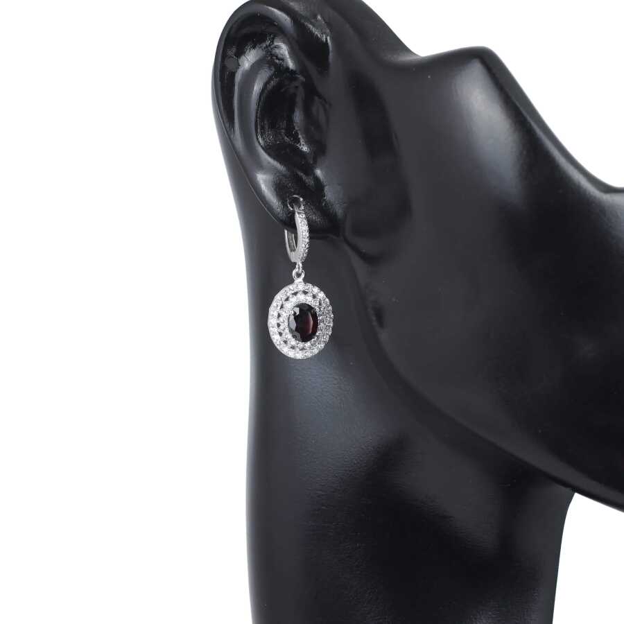 Sterling Silver Oval Garnet & Zircon Double Halo Earrings
