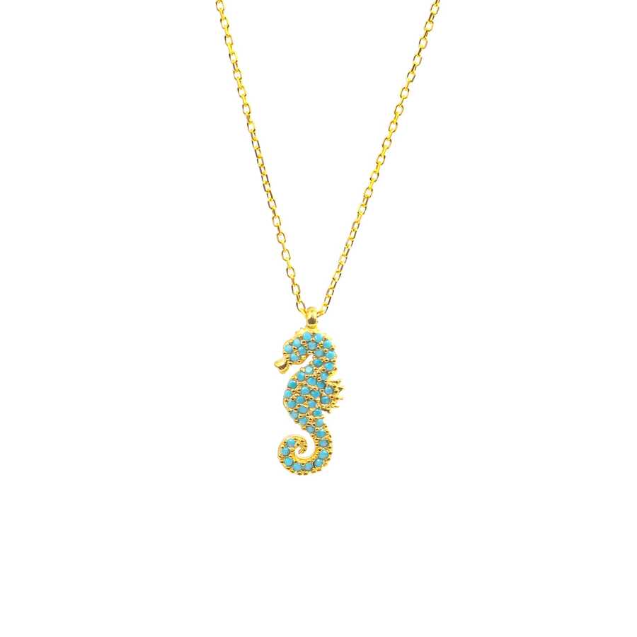 Premium Sterling Silver Turquoise Seahorse Pendant Necklace