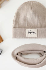 Beige Ribbed Baby Beanie & Neck Warmer Set - TryAladdin
