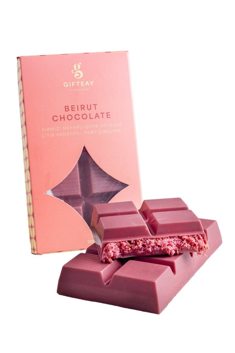 Beirut Chocoalte: Ruby Chocolate with Crispy Kadayif and Red Berry Filling