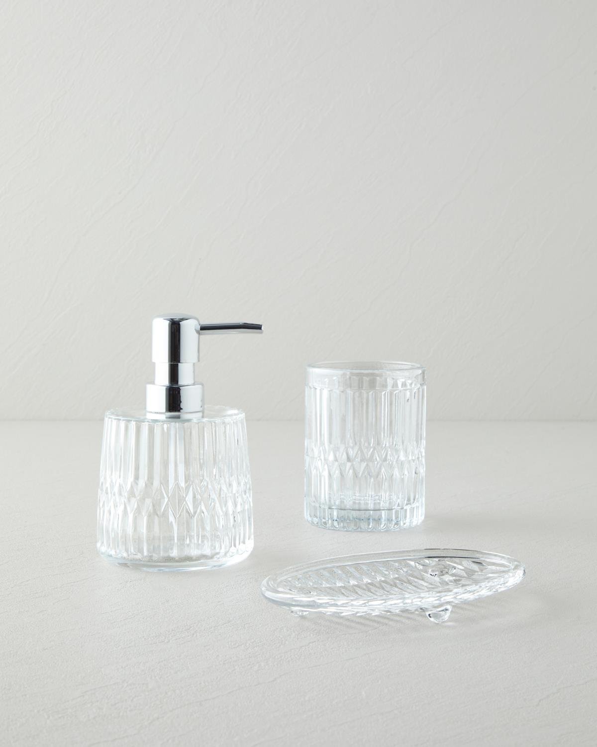 Premium 3 Piece Clear Glass Bathroom Accessory Set   Modern Design