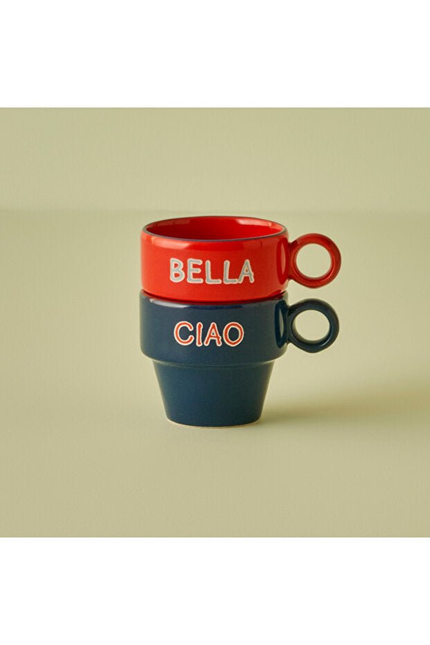 Bella Maison Line Premium Porcelain Espresso Cup Set - Blue & Red, 2 x 105ml - TryAladdin