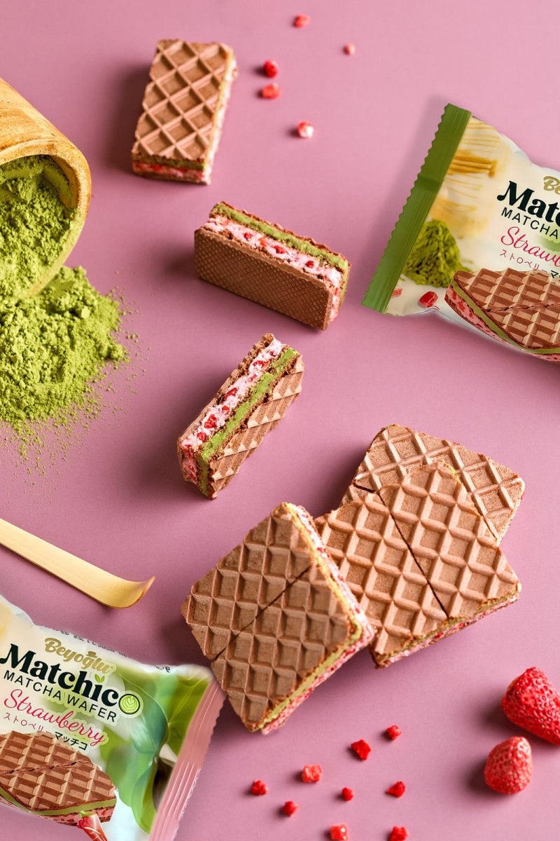 Beyoglu Matchico Premium Matcha Wafer - Strawberry Cream - 32g - TryAladdin