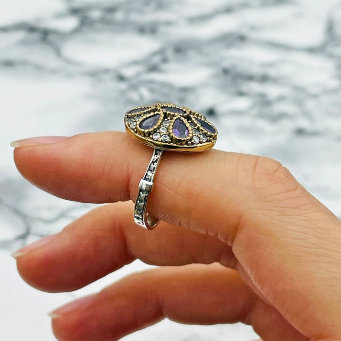 Beyoglu | Silver Amethyst Ottoman Flower Ring