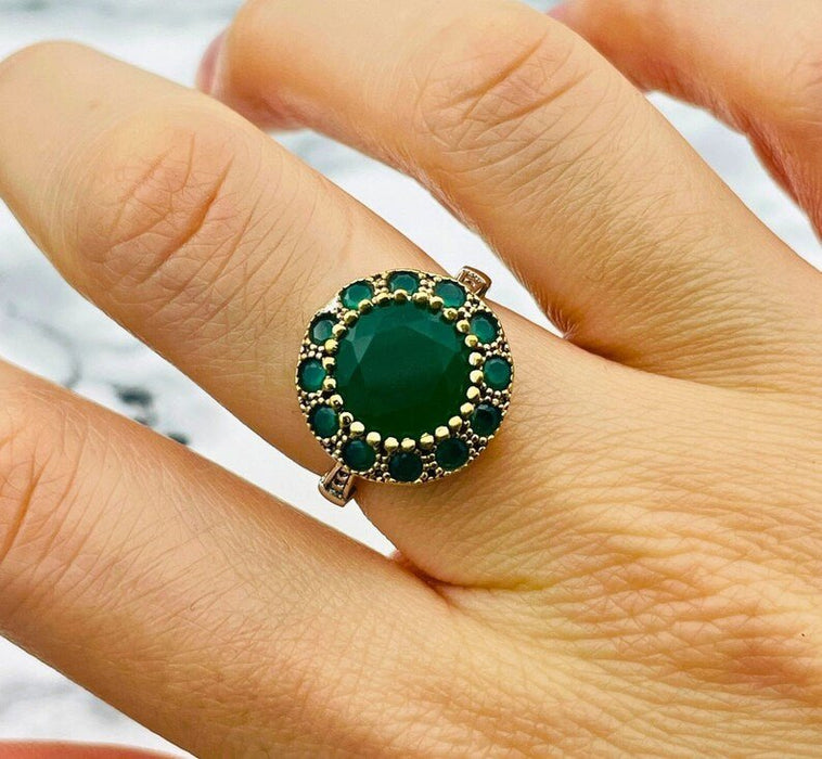 Beyoglu | Silver Emerald 925K Ottoman Ring