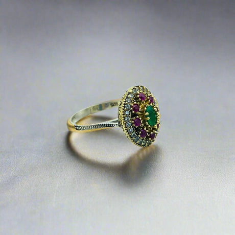 Istanbul Jewelry | Emerald and Ruby Ottoman Style Handmade Silver Ring - TryAladdin